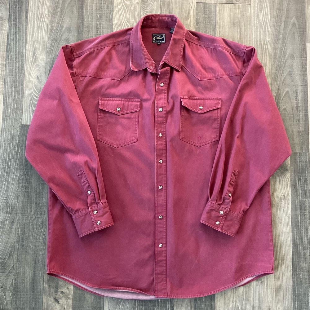 Roper Pearl Snap Heavyweight Twill Long Sleeve Western Shirt 
Men’s 2XL
Burgundy